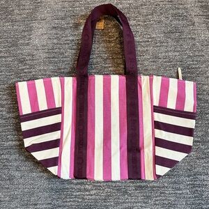 NWT Victorias Secret Pink Striped Pink and White Tote Bag